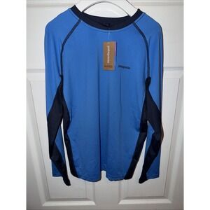 NEW Patagonia Boys Long Sleeved Silkweight Rashguard Shirt Blue L 12 UPF Fish